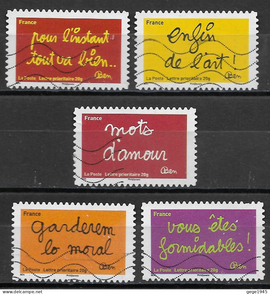 France 2011 Oblitéré Autoadhésif  N°  614 - 615 - 617 - 619 - 620   -  Sourires Par L'humoriste Ben - Used Stamps