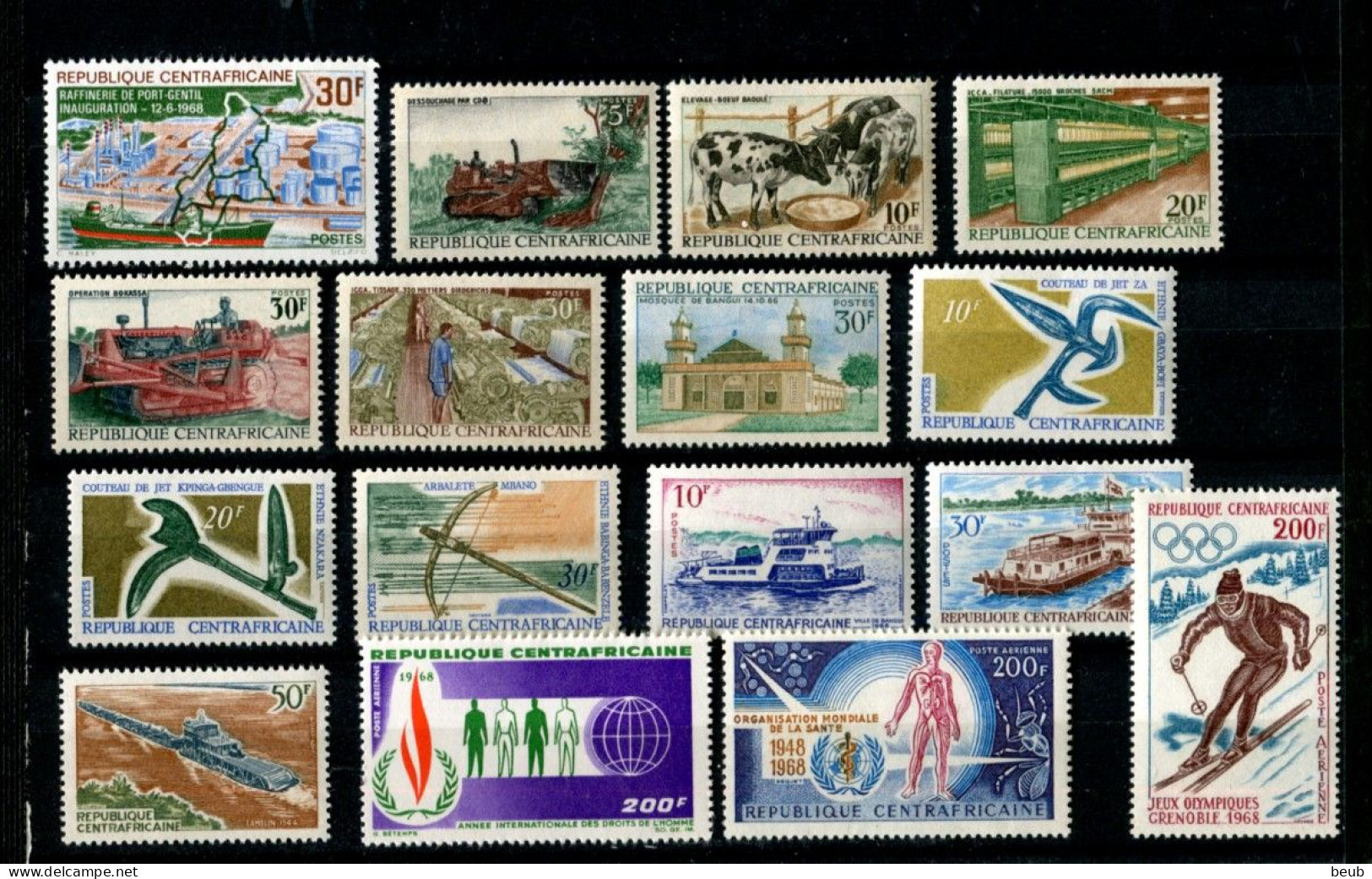 V - REP CENTRAFRICAINE - Année 1968  :  N° Y&T 102 à 114 + PA 55 à 66 (sans 67) -  (25 Timbres  Tous NSC **) - Repubblica Centroafricana