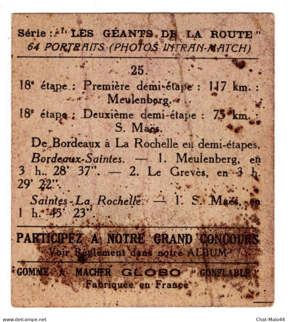 Tour De France 1936 - 18ème étape Bordeaux-La Rochelle. Image N°25 “Les Géants De La Route”. Gomme à Mâcher Globo - Ciclismo