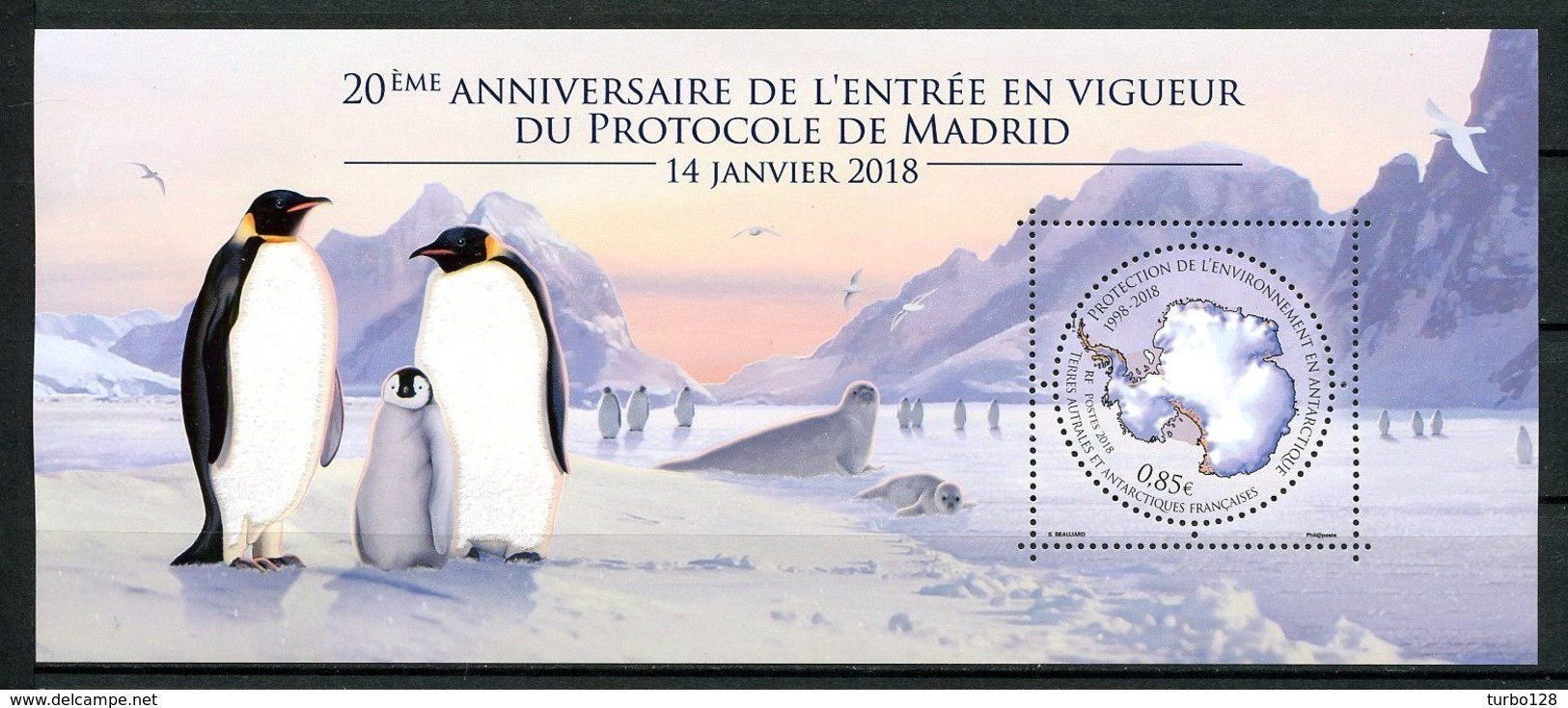 TAAF 2018  N° F864 ** ( 864 ) Neuf MNH Superbe Faune Oiseaux Manchots Protocole De Madrid Environnement - Unused Stamps