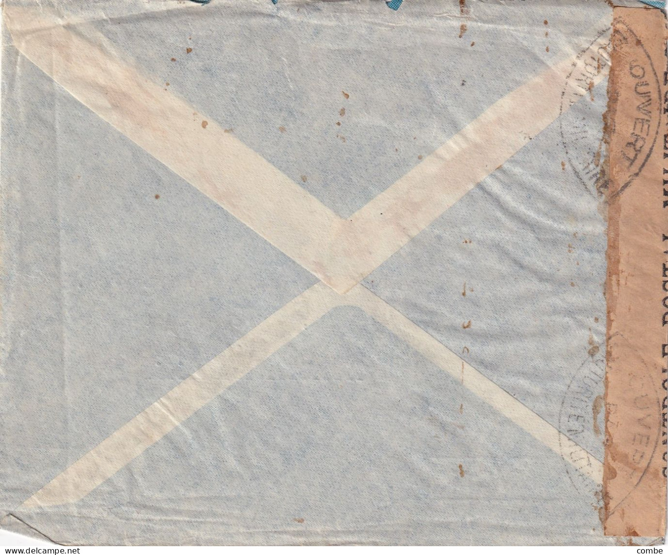 LETTRE. CAMEROUN.15 MARS 1944. PAR AVION AKONOLINGA 23Fr. BANDE + CACHET CENSURE - Covers & Documents