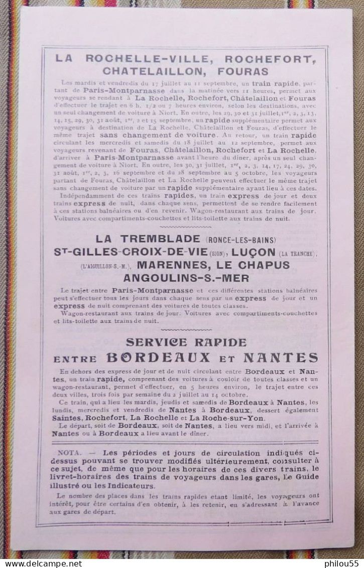 Depliant 4 Volets 17 44 85  CHEMINS DE FER DE L'ETAT  Saison D'ete 1908 - Cuadernillos Turísticos