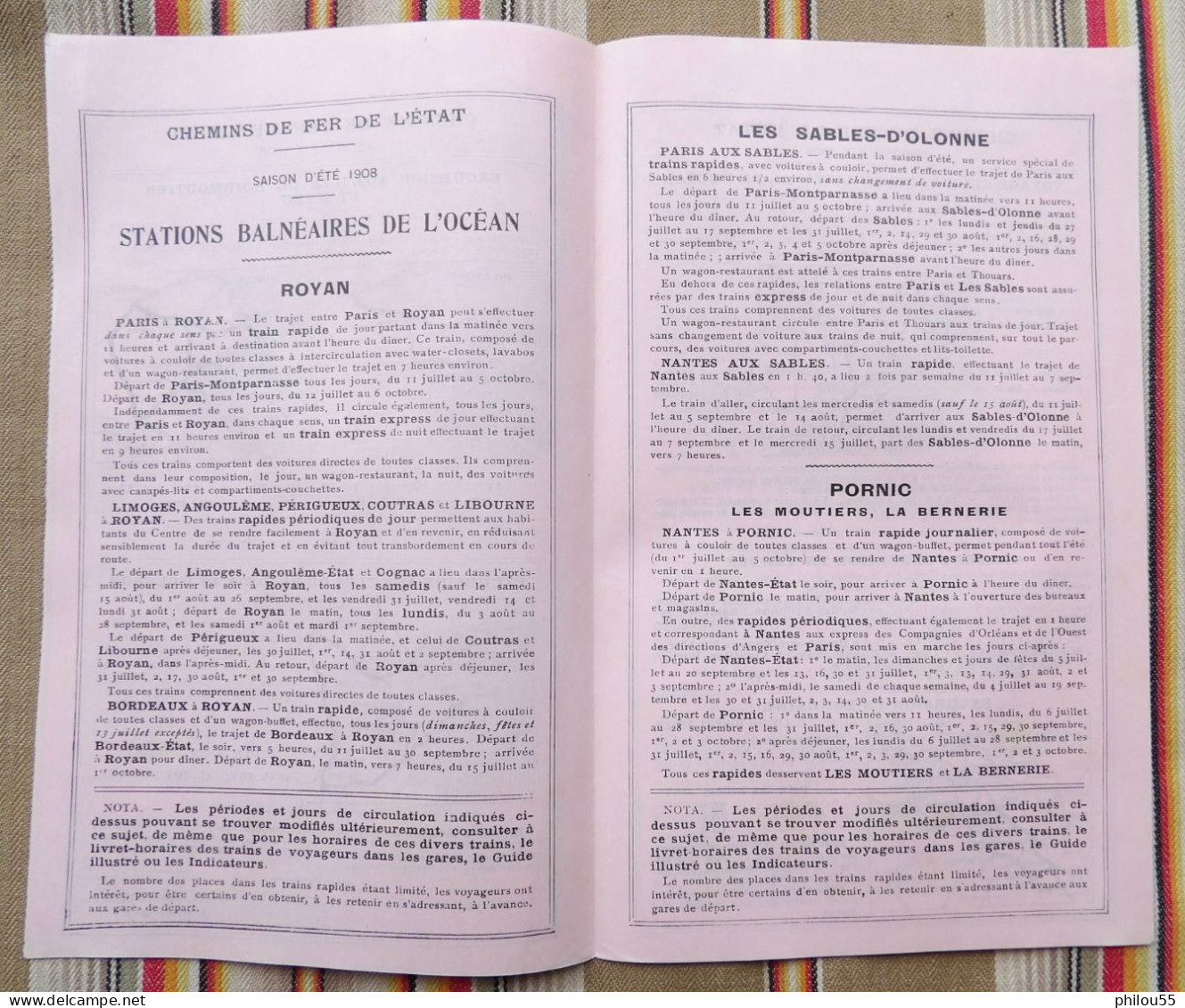 Depliant 4 Volets 17 44 85  CHEMINS DE FER DE L'ETAT  Saison D'ete 1908 - Cuadernillos Turísticos