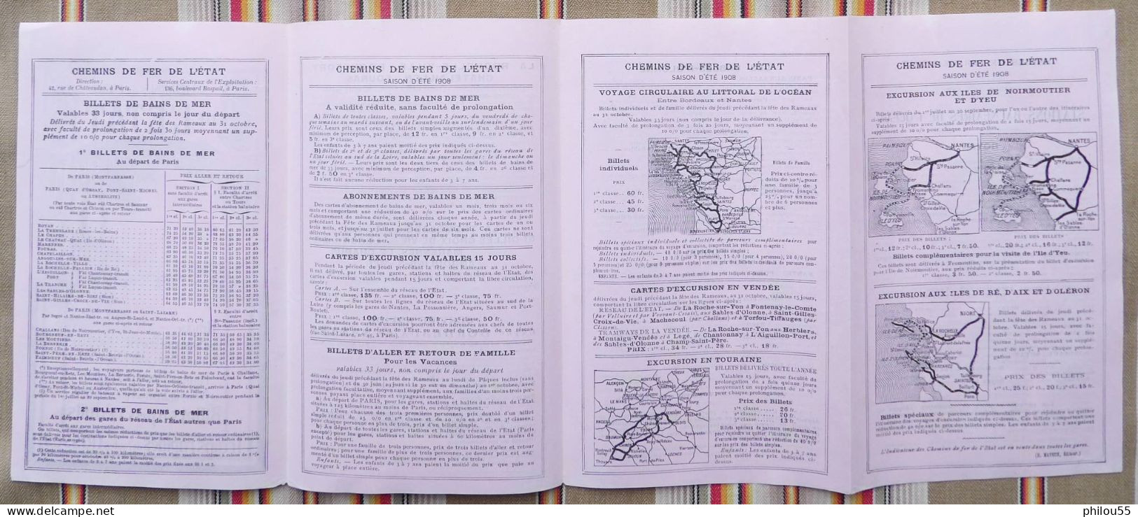 Depliant 4 volets 17 44 85  CHEMINS DE FER DE L'ETAT  Saison d'ete 1908