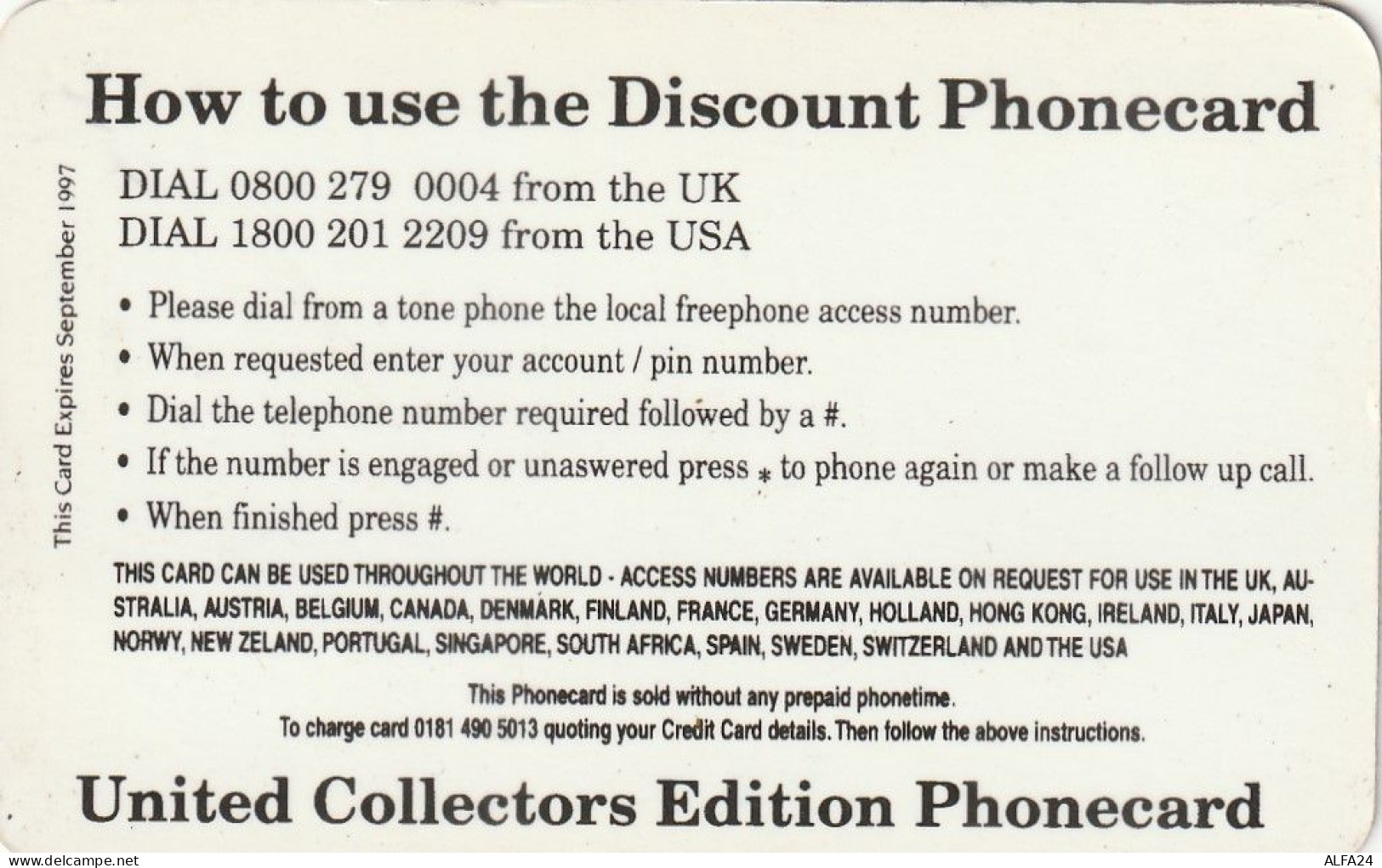 PREPAID PHONE CARD UK LADY DIANA (CZ1997 - BT Cartes Mondiales (Prépayées)