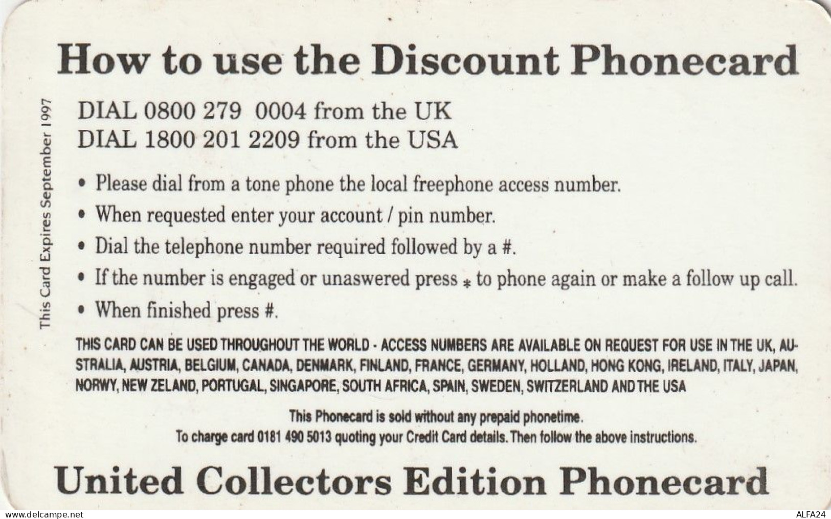 PREPAID PHONE CARD UK LADY DIANA (CZ1996 - BT Cartes Mondiales (Prépayées)