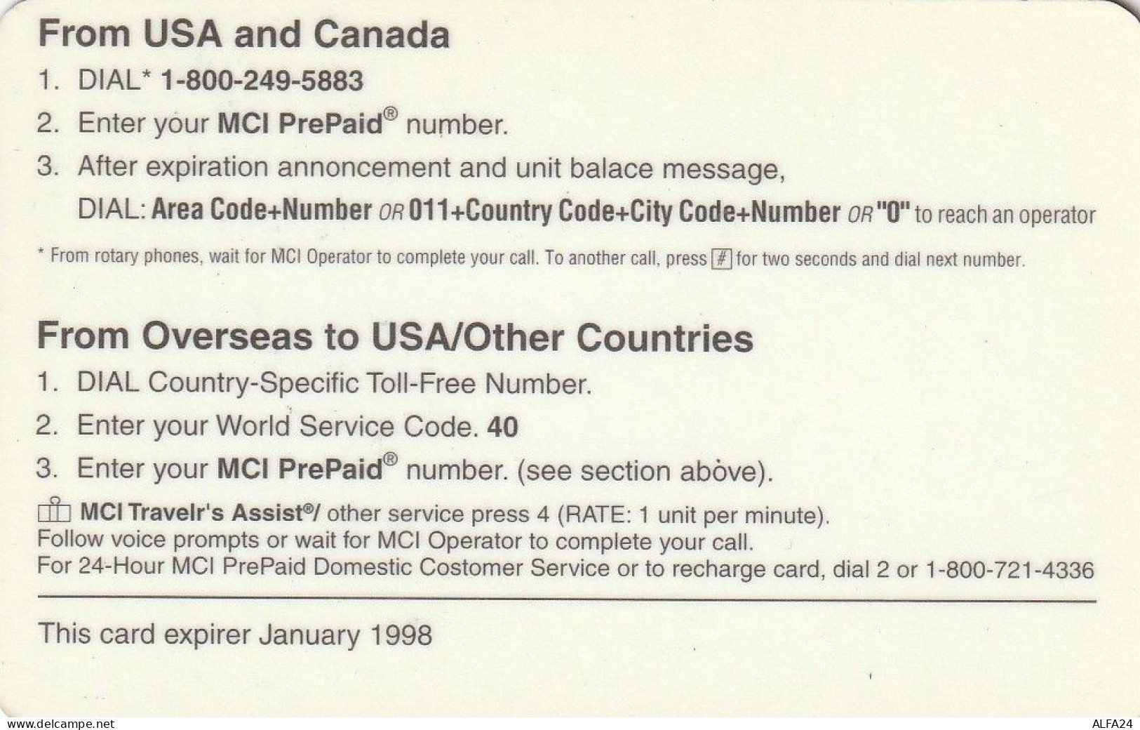 PREPAID PHONE CARD USA  (CZ1990 - Andere & Zonder Classificatie