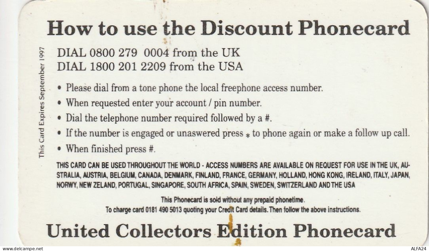 PREPAID PHONE CARD UK LADY DIANA (CZ1998 - BT Kaarten Voor Hele Wereld (Vooraf Betaald)