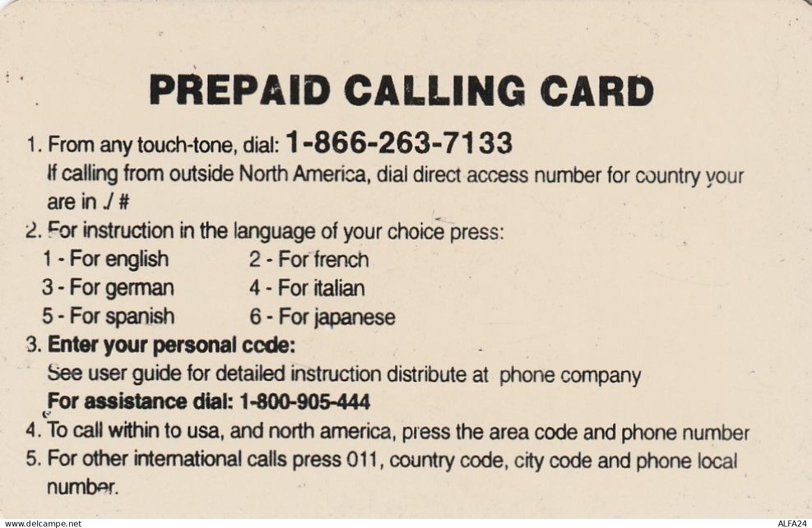 PREPAID PHONE CARD USA  (CZ1992 - Sonstige & Ohne Zuordnung