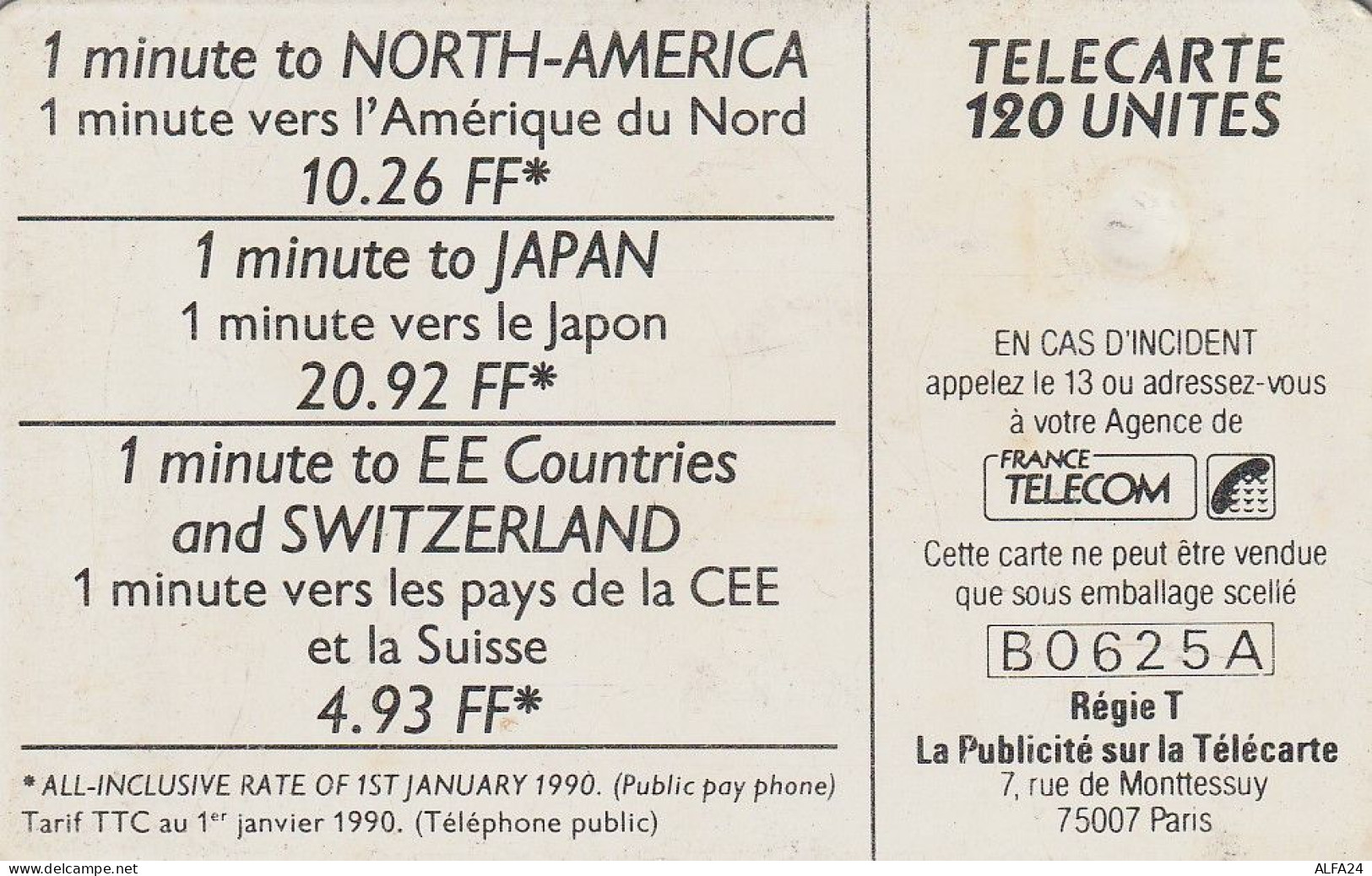 PHONE CARD FRANCIA 1990 (CZ1962 - 1990