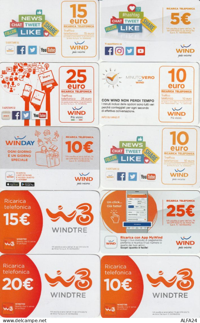 LOTTO 10 RICARICHE WIND ULTIME EMISSIONI  (CZ1771 - [2] Handy-, Prepaid- Und Aufladkarten