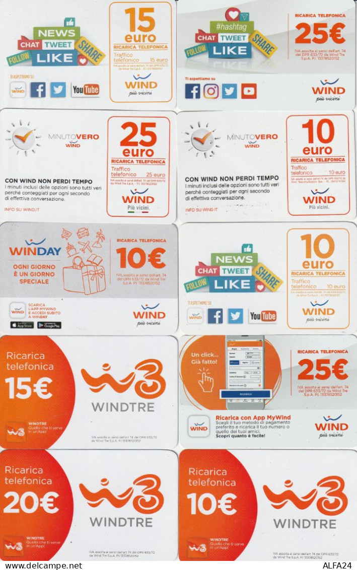 LOTTO 10 RICARICHE WIND ULTIME EMISSIONI  (CZ1773 - Schede GSM, Prepagate & Ricariche