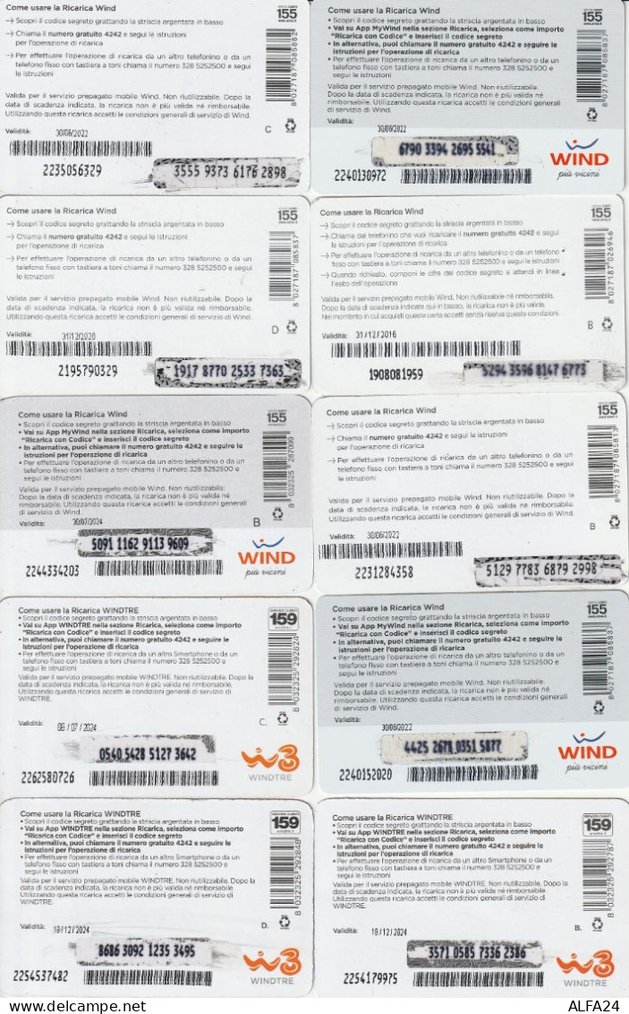 LOTTO 10 RICARICHE WIND ULTIME EMISSIONI  (CZ1773 - [2] Sim Cards, Prepaid & Refills