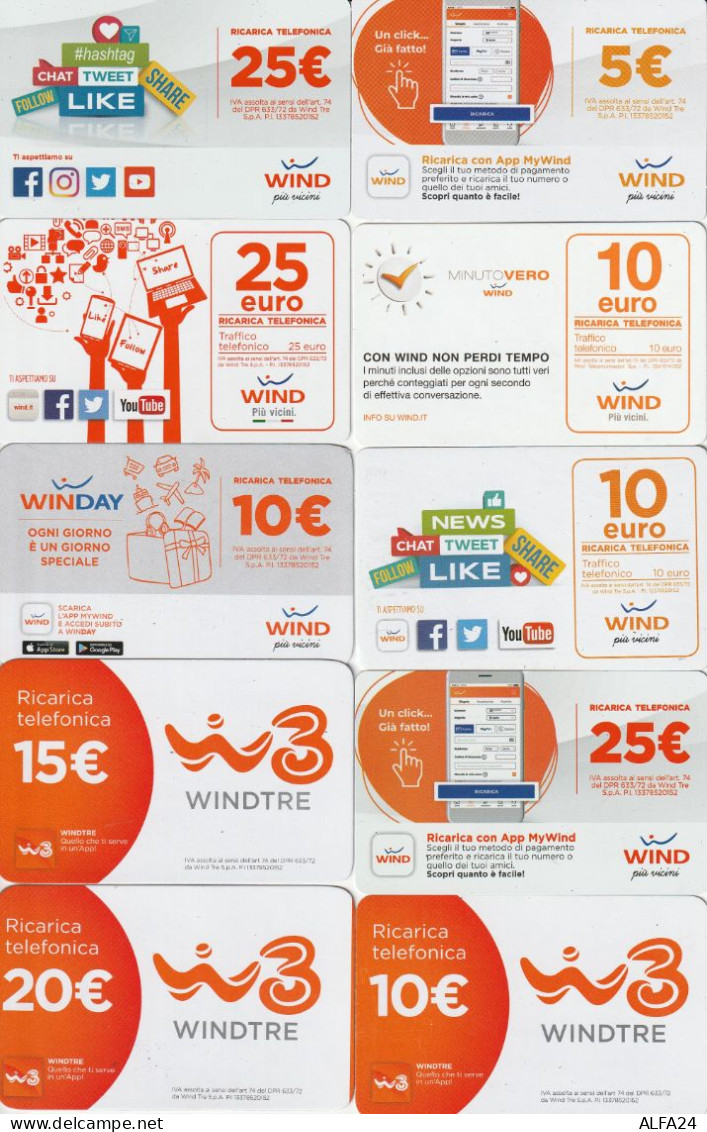 LOTTO 10 RICARICHE WIND ULTIME EMISSIONI  (CZ1770 - Schede GSM, Prepagate & Ricariche