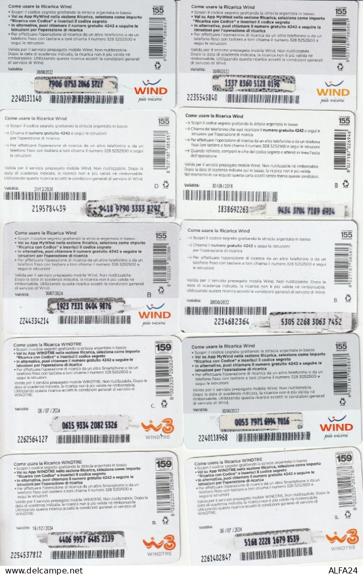 LOTTO 10 RICARICHE WIND ULTIME EMISSIONI  (CZ1770 - [2] Sim Cards, Prepaid & Refills