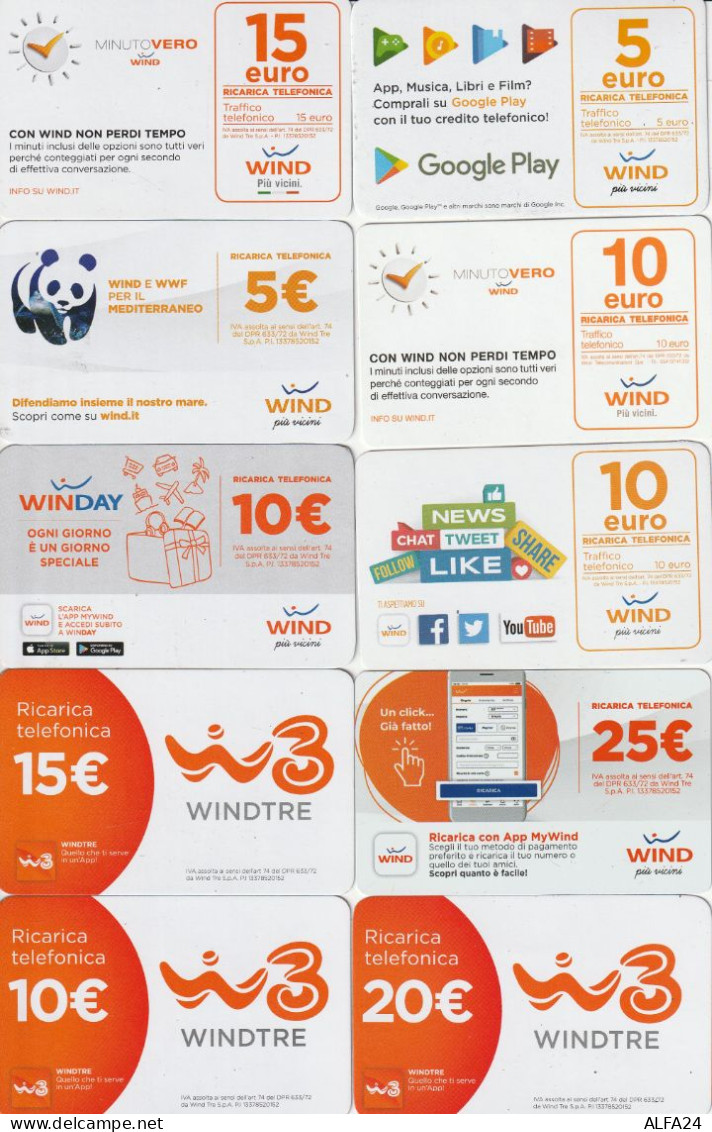 LOTTO 10 RICARICHE WIND ULTIME EMISSIONI  (CZ1769 - Cartes GSM Prépayées & Recharges