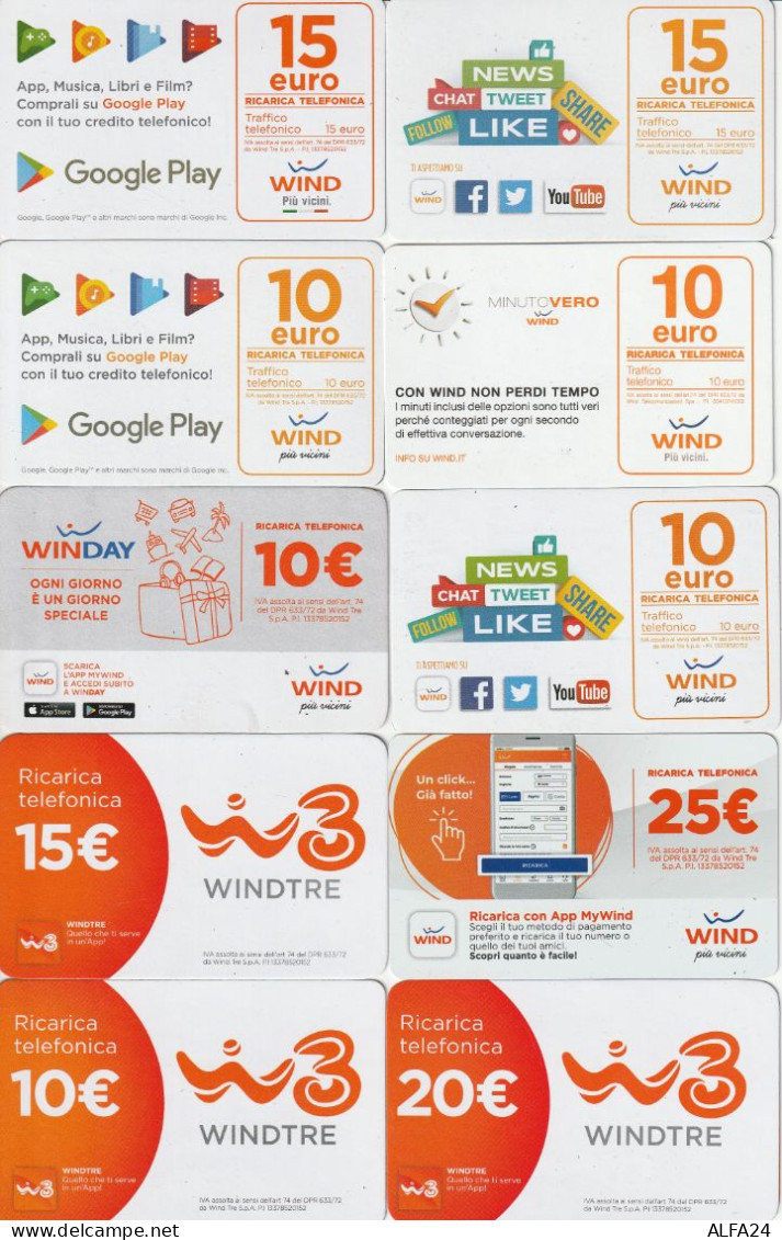 LOTTO 10 RICARICHE WIND ULTIME EMISSIONI  (CZ1768 - [2] Sim Cards, Prepaid & Refills