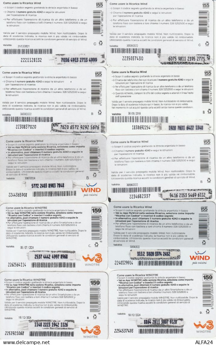 LOTTO 10 RICARICHE WIND ULTIME EMISSIONI  (CZ1768 - Schede GSM, Prepagate & Ricariche