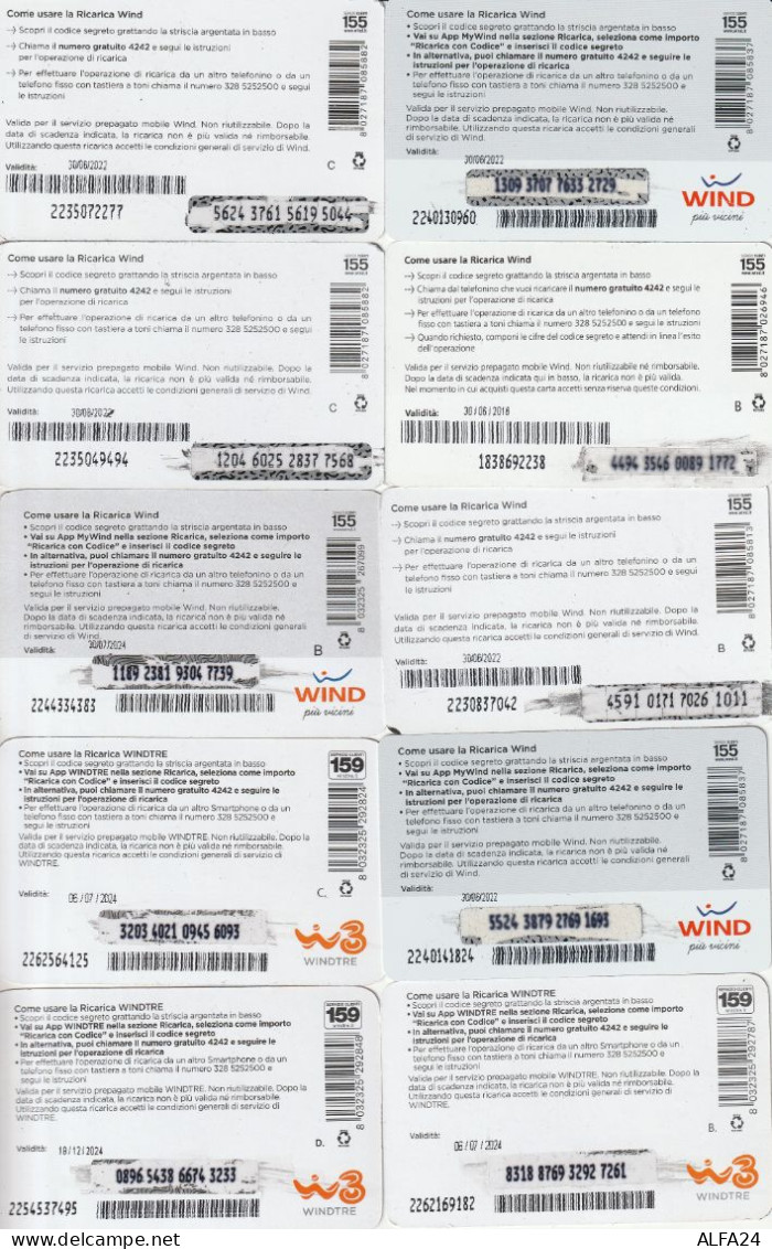 LOTTO 10 RICARICHE WIND ULTIME EMISSIONI  (CZ1767 - Cartes GSM Prépayées & Recharges