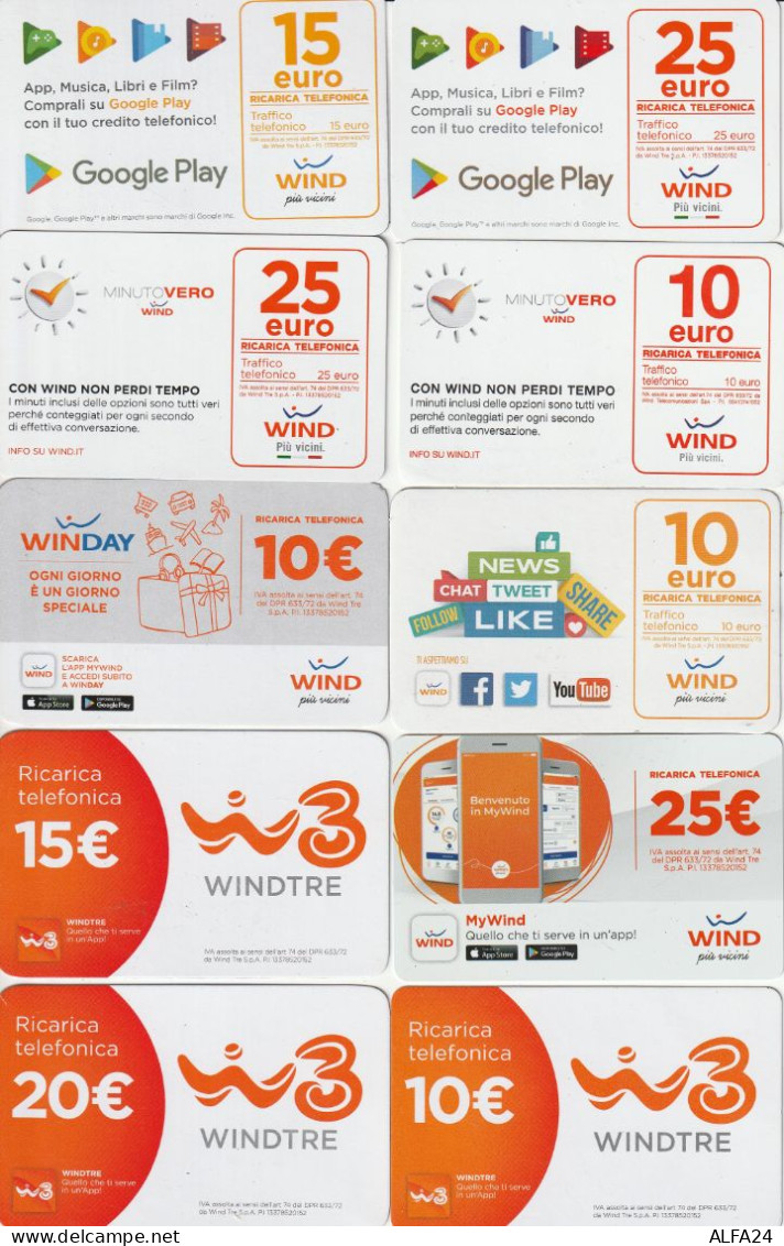 LOTTO 10 RICARICHE WIND ULTIME EMISSIONI  (CZ1765 - Cartes GSM Prépayées & Recharges