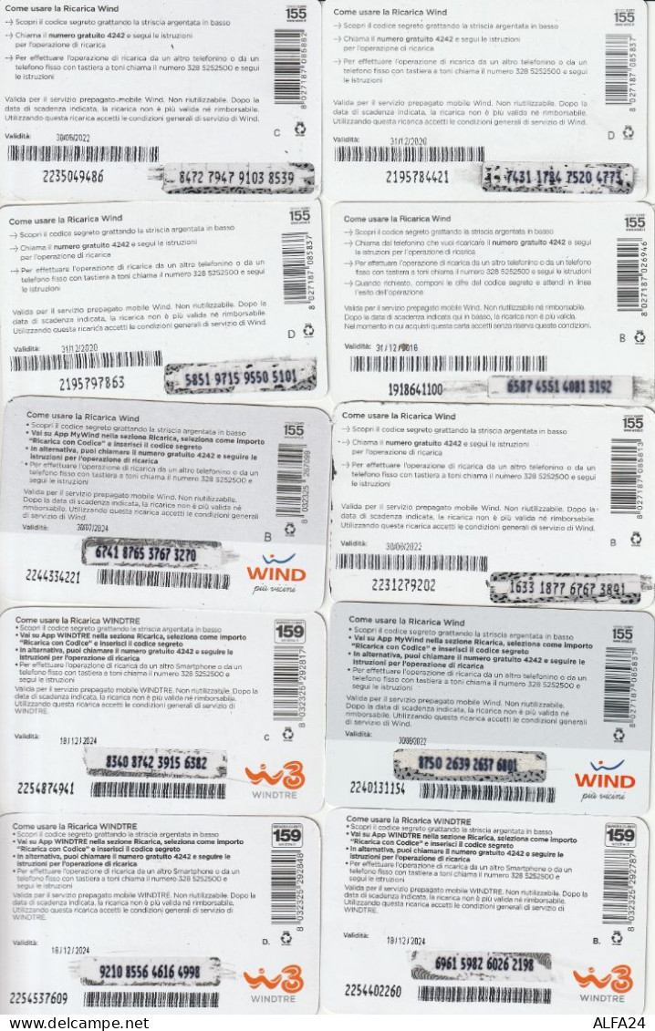 LOTTO 10 RICARICHE WIND ULTIME EMISSIONI  (CZ1765 - [2] Sim Cards, Prepaid & Refills