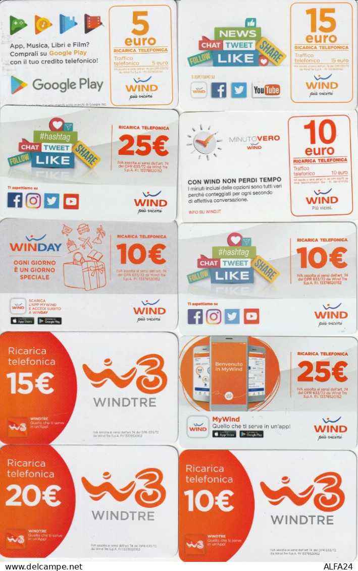 LOTTO 10 RICARICHE WIND ULTIME EMISSIONI  (CZ1762 - [2] Handy-, Prepaid- Und Aufladkarten