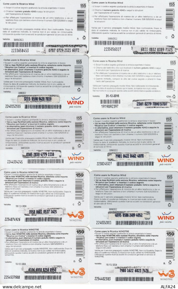 LOTTO 10 RICARICHE WIND ULTIME EMISSIONI  (CZ1762 - [2] Sim Cards, Prepaid & Refills