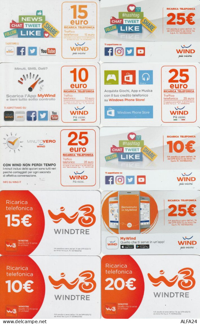 LOTTO 10 RICARICHE WIND ULTIME EMISSIONI  (CZ1764 - [2] Sim Cards, Prepaid & Refills