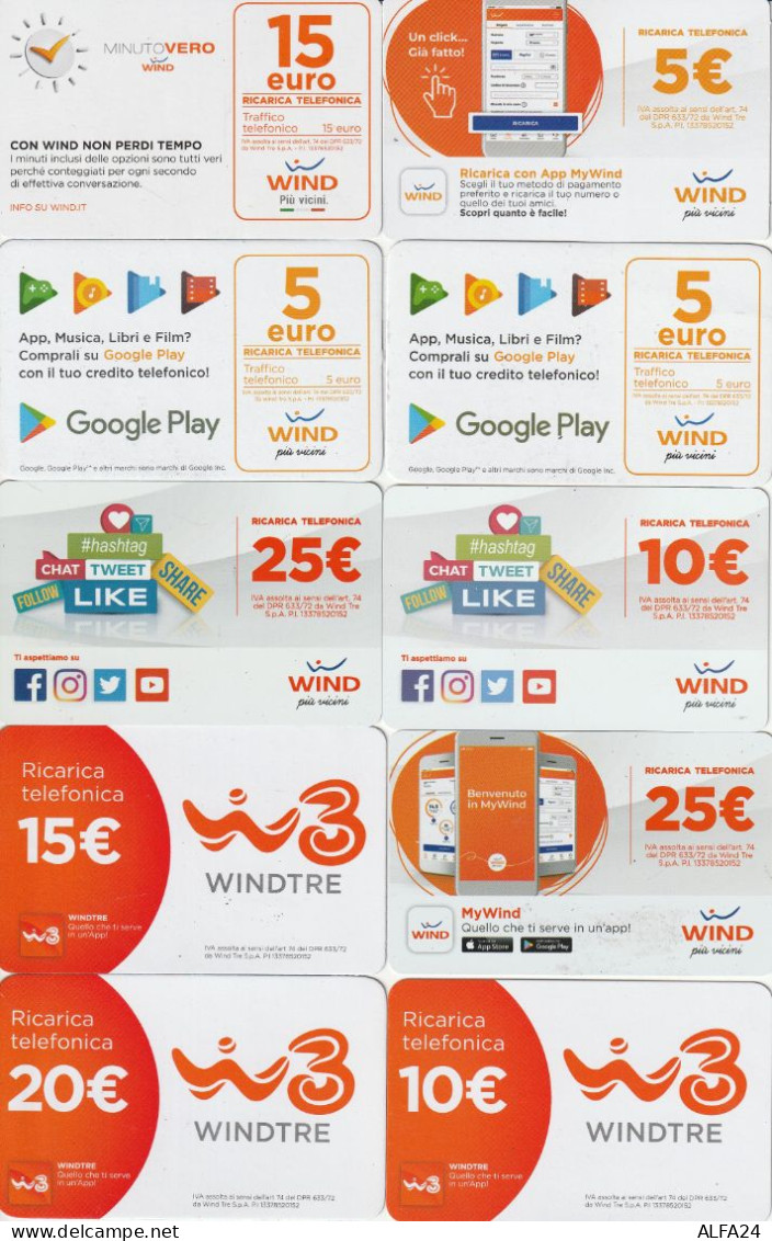 LOTTO 10 RICARICHE WIND ULTIME EMISSIONI  (CZ1763 - [2] Sim Cards, Prepaid & Refills