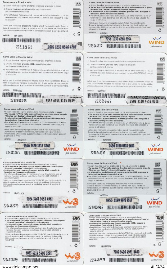 LOTTO 10 RICARICHE WIND ULTIME EMISSIONI  (CZ1763 - [2] Handy-, Prepaid- Und Aufladkarten