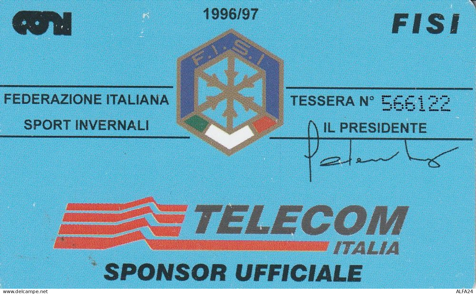 TESSERA FISI SPONSOR TELECOM  (CZ1682 - Tarjetas De Membresía