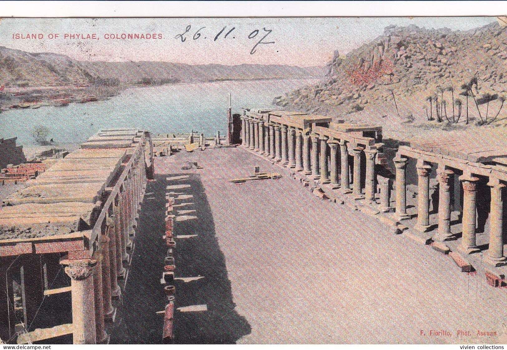 Egypte Assouan Oblitération Cataract Hotel En 1907 Sur Carte Island Of Phylae Colonnades - 1866-1914 Khédivat D'Égypte