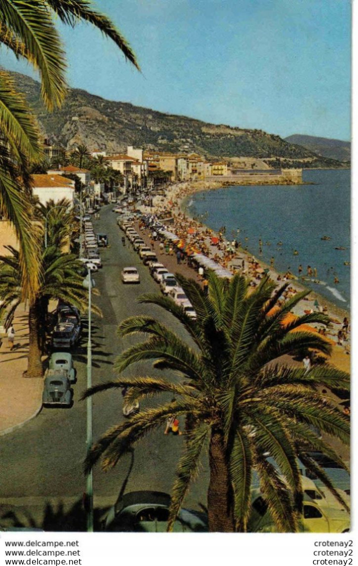 06 MENTON N°19 Vue Générale Promenade Plage Baignade Citroën DS Ou ID Break 2CV Renault 4CV Mercedes Jaguar - Menton