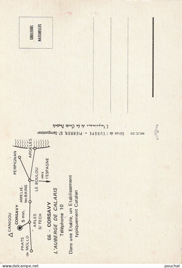 HO 17 - (66)  AUBERGE DE CALARIS CORSAVY - CARTE COULEURS - 2 SCANS - Sonstige & Ohne Zuordnung