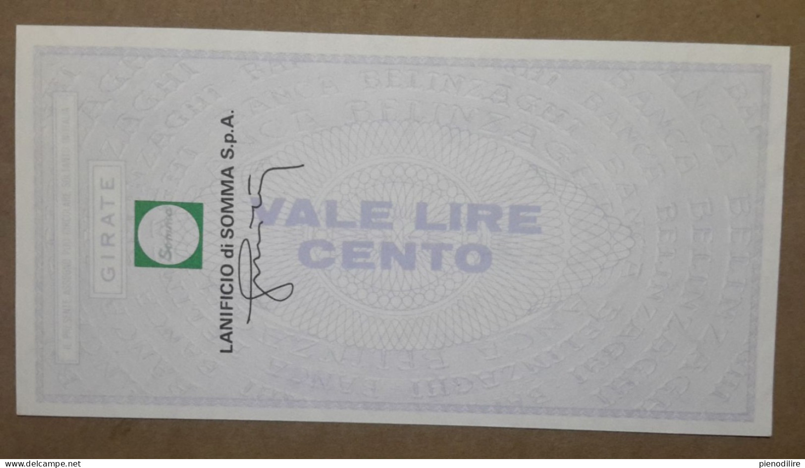 BANCA BELINZAGHI, 100 LIRE 30.06.1977 LANIFICIO SOMMA S.P.A. MILANO (A1.88) - [10] Cheques Y Mini-cheques