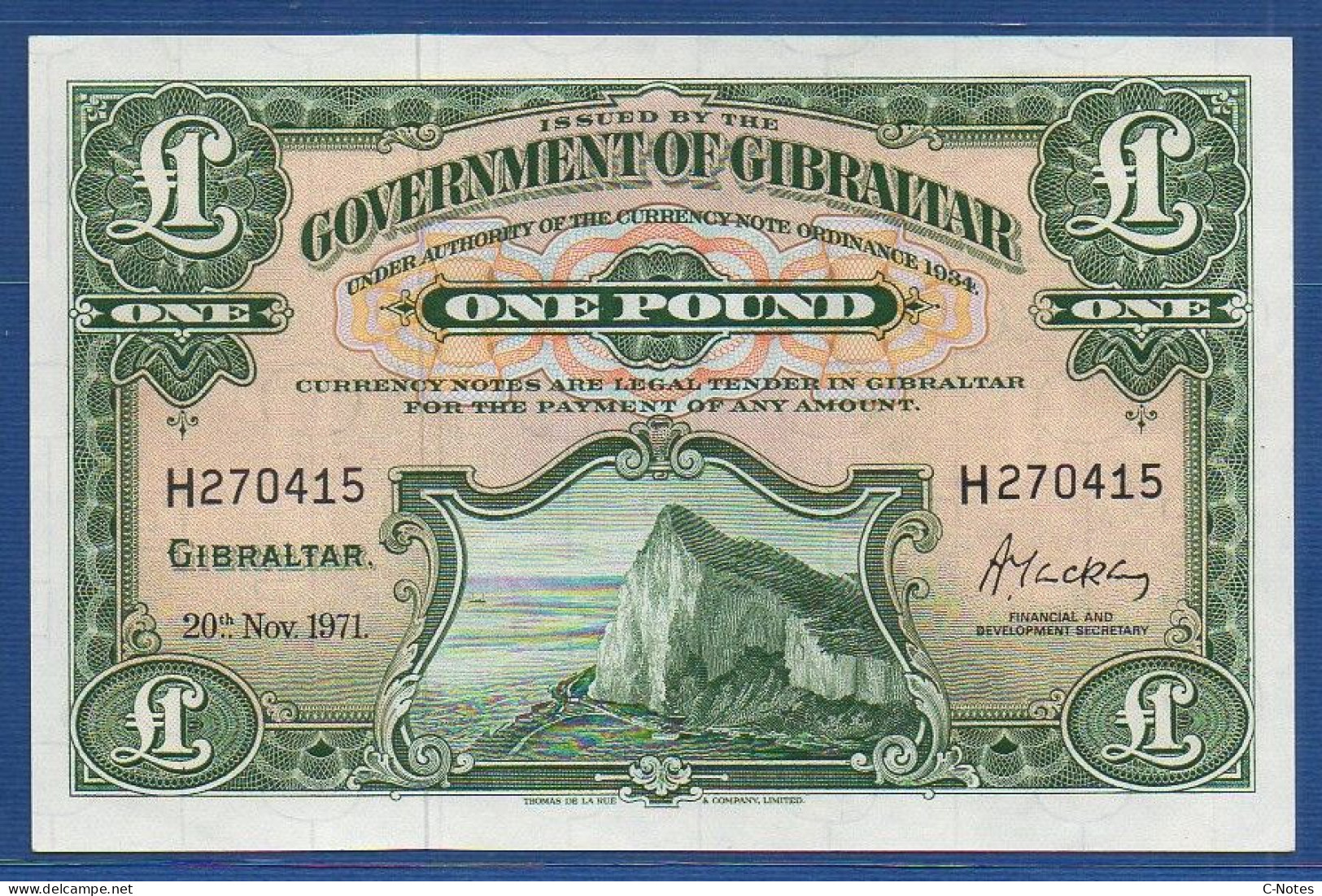 GIBRALTAR - P.18b – 1 Pound 20.11.1971 UNC, S/n H270415 - Gibraltar