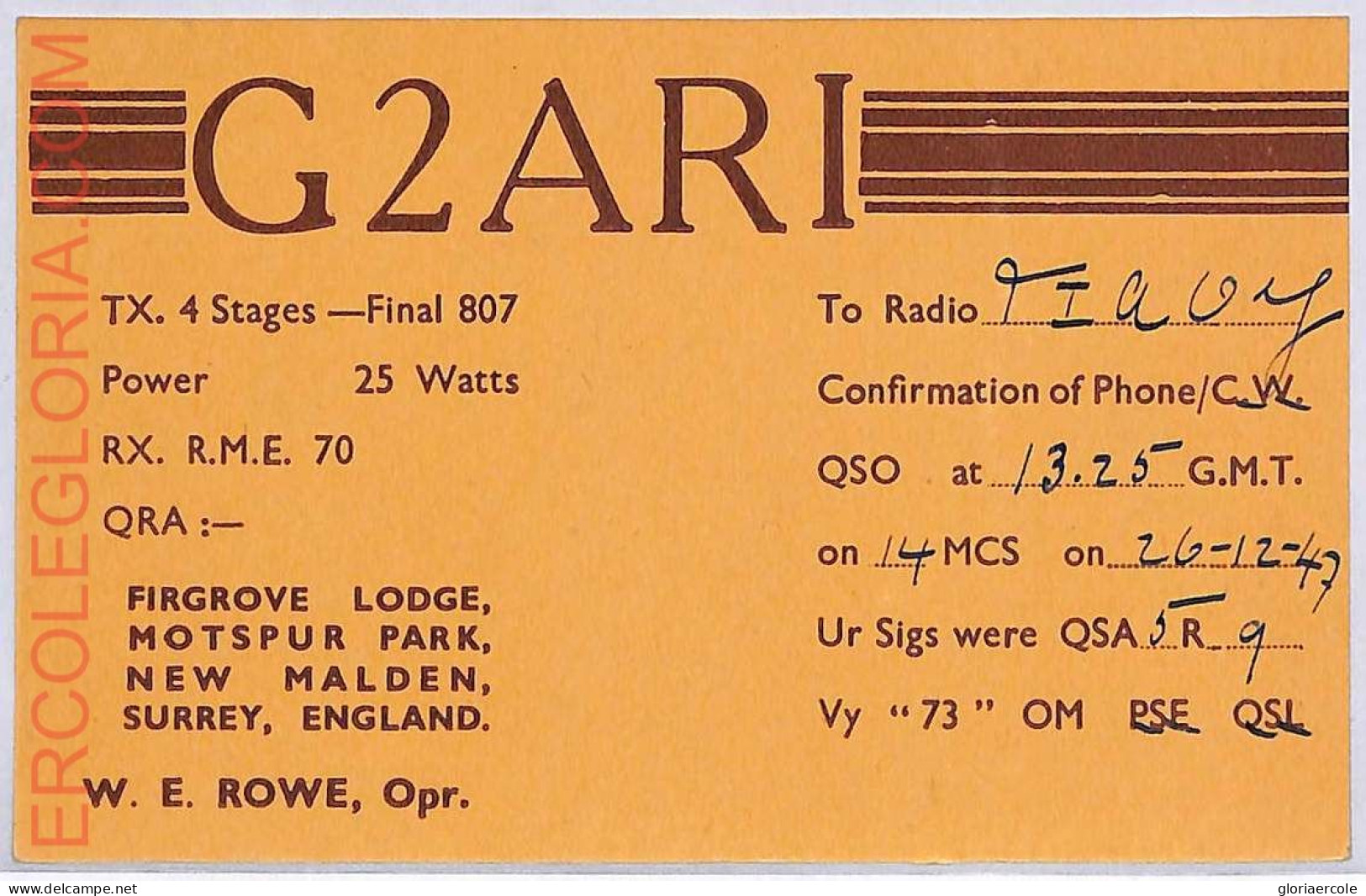 Ad9080 - GREAT BRITAIN - RADIO FREQUENCY CARD - England - 1947 - Radio