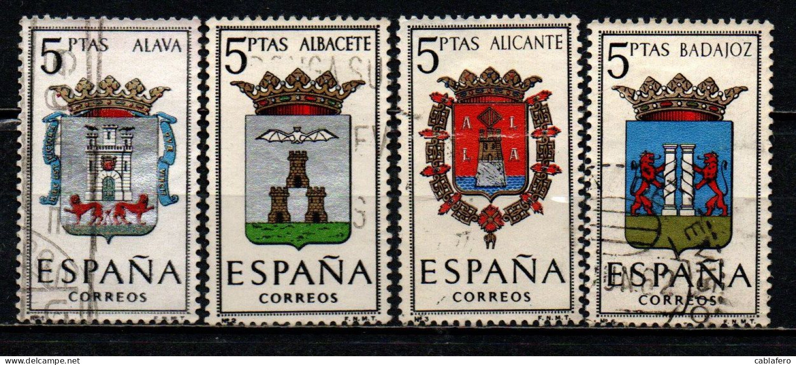 SPAGNA - 1962 - SERIE STEMMI DELLE PROVINCIE SPAGNOLE: ALAVA, ALBACETE, ALICANTE, BADAJOZ - USATI - Used Stamps