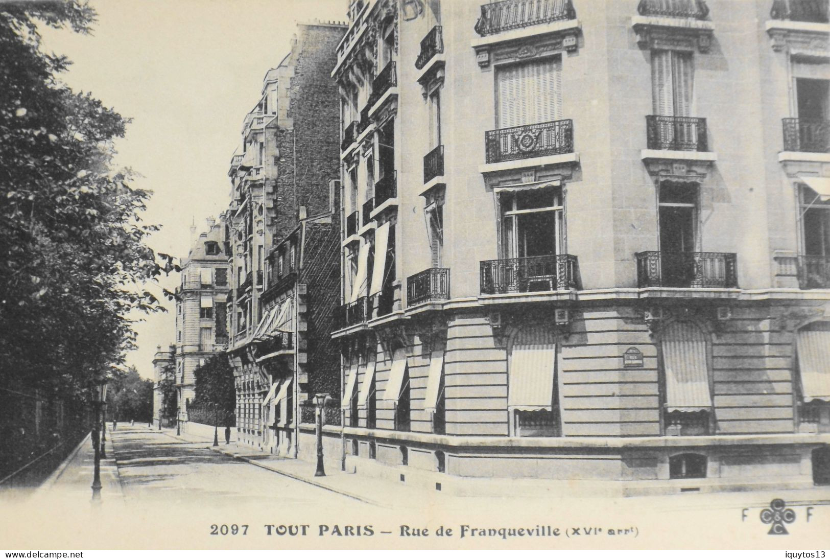 CPA. [75] > TOUT PARIS > N° 2097 - RUE DE FRANQUEVILLE - (XVIe Arrt.) - 1917 - Coll. F. Fleury - TBE - District 16