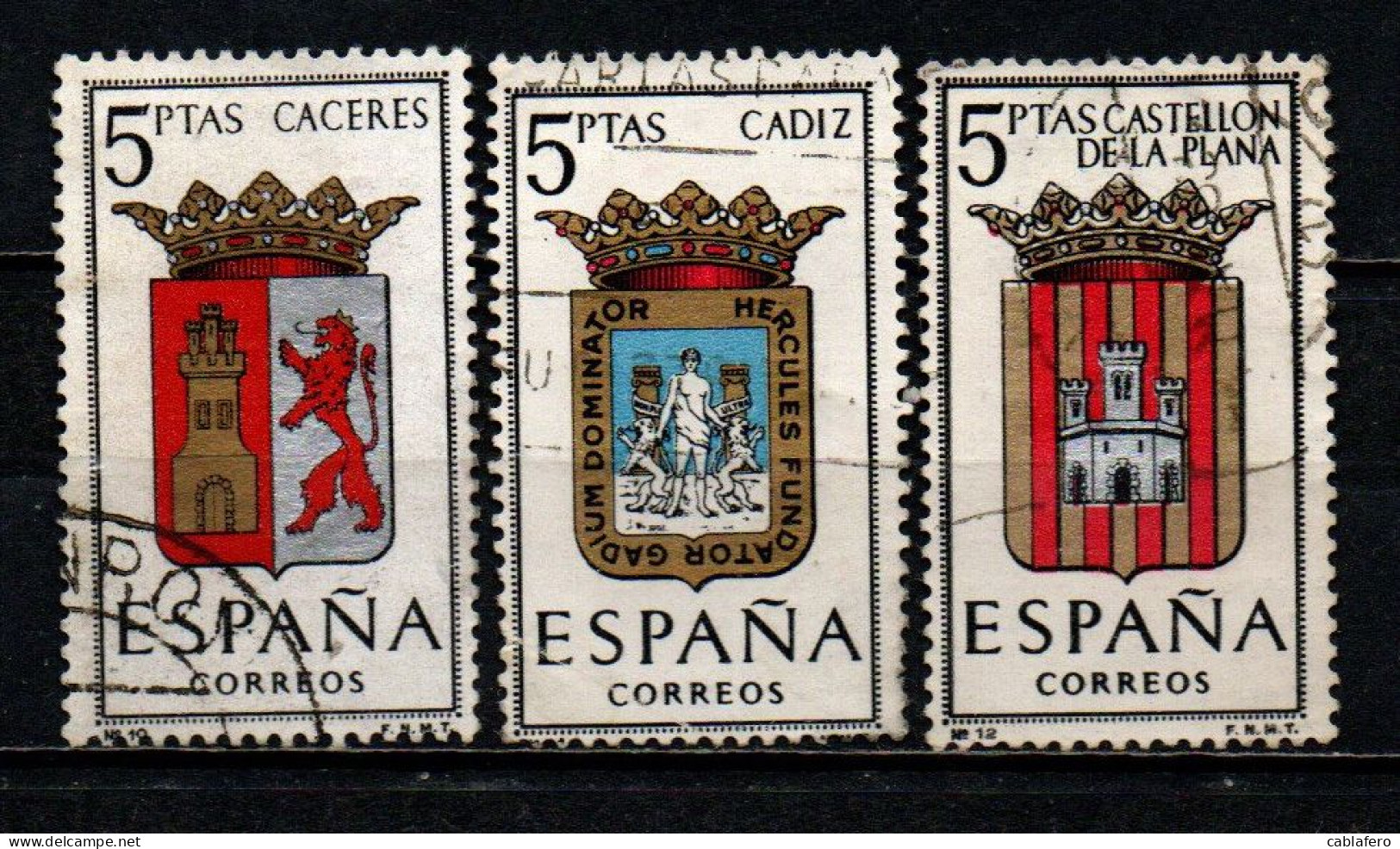 SPAGNA - 1962 - SERIE STEMMI DELLE PROVINCIE SPAGNOLE: CACERES, CADIZ, CASTELLON DE LA PLANA - USATI - Usados