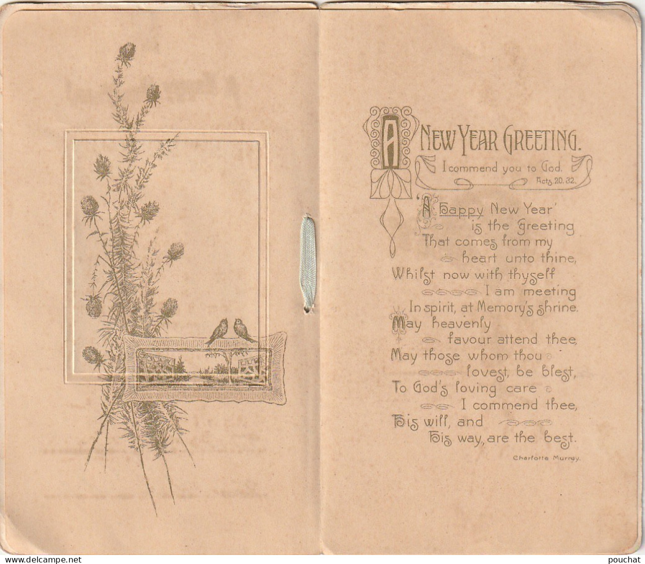 HO 23 - LIVRET " GREETINGS ...  A HAPPY NEW YEAR "- POEME CHARLOTTE MURRAY - LETTRES ET CHARDONS DORES - 3 SCANS - Neujahr