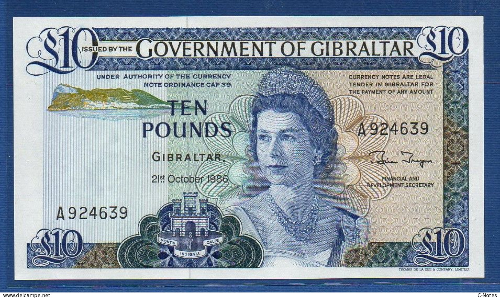 GIBRALTAR - P.22b – 10 Pounds 1986 UNC, S/n A924639 - Gibraltar