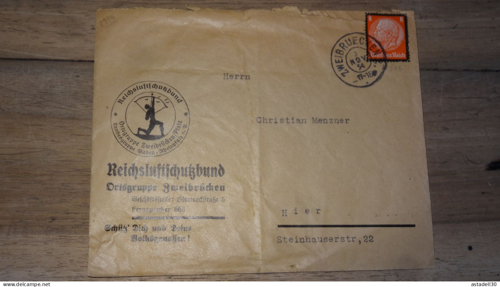 Cover From ZWEIBRUCKEN - 1934   ......... Boite1 ...... 240424-98 - Covers & Documents