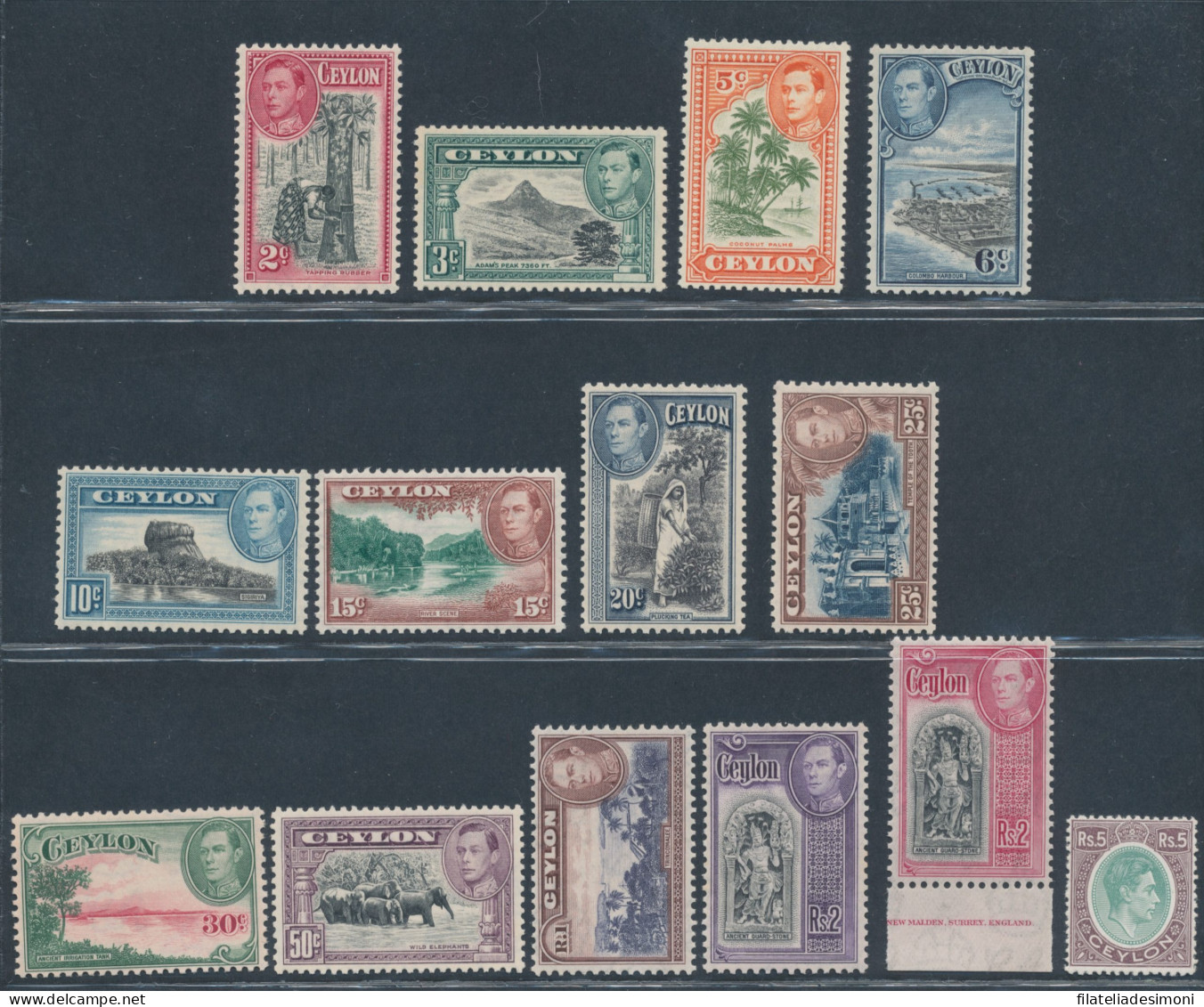 1938-49 Ceylon, Stanley Gibbons N. 386/97a, Serie Di 14 Valori, MNH** - Otros & Sin Clasificación