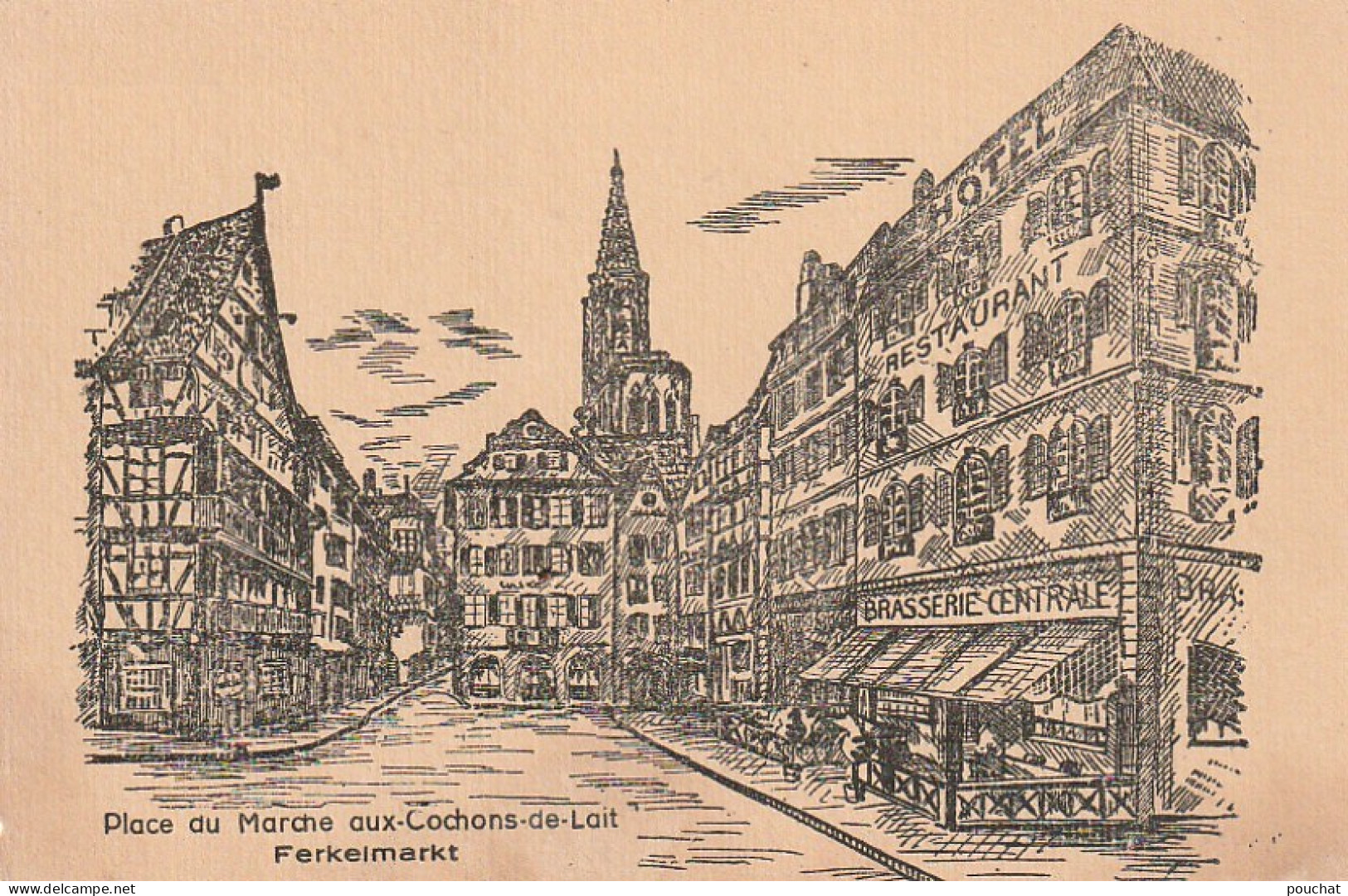 IN 3 - (67)  STRASBOURG  - PLACE DU MARCHE AUX COCHONS DE LAIT - CARTE PUBLICITAIRE DE LA BRASSERIE CENTRALE -  2 SCANS  - Straatsburg