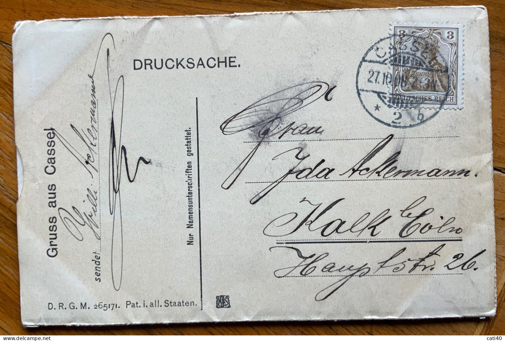 GERMANIA - GRUSS AUS CASSEL - DRUCKSACHE - 27/10/1908 - A Identificar