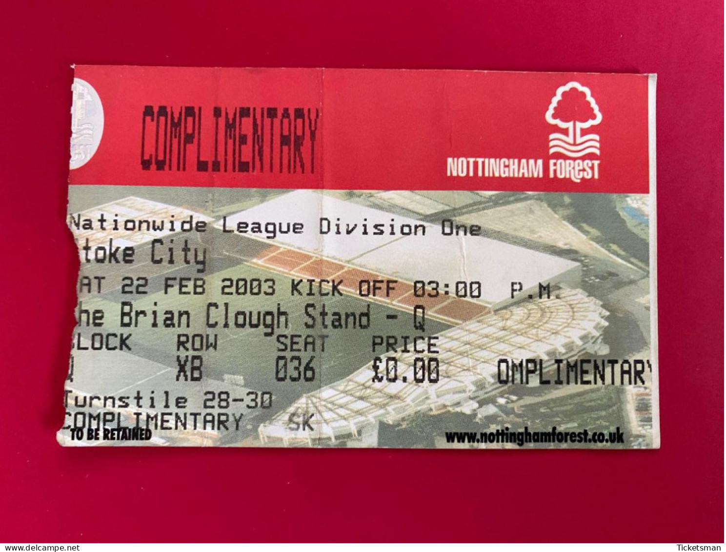 Football Ticket Billet Jegy Biglietto Eintrittskarte Nottingham Forest - Stoke City 22/02/2003 - Toegangskaarten