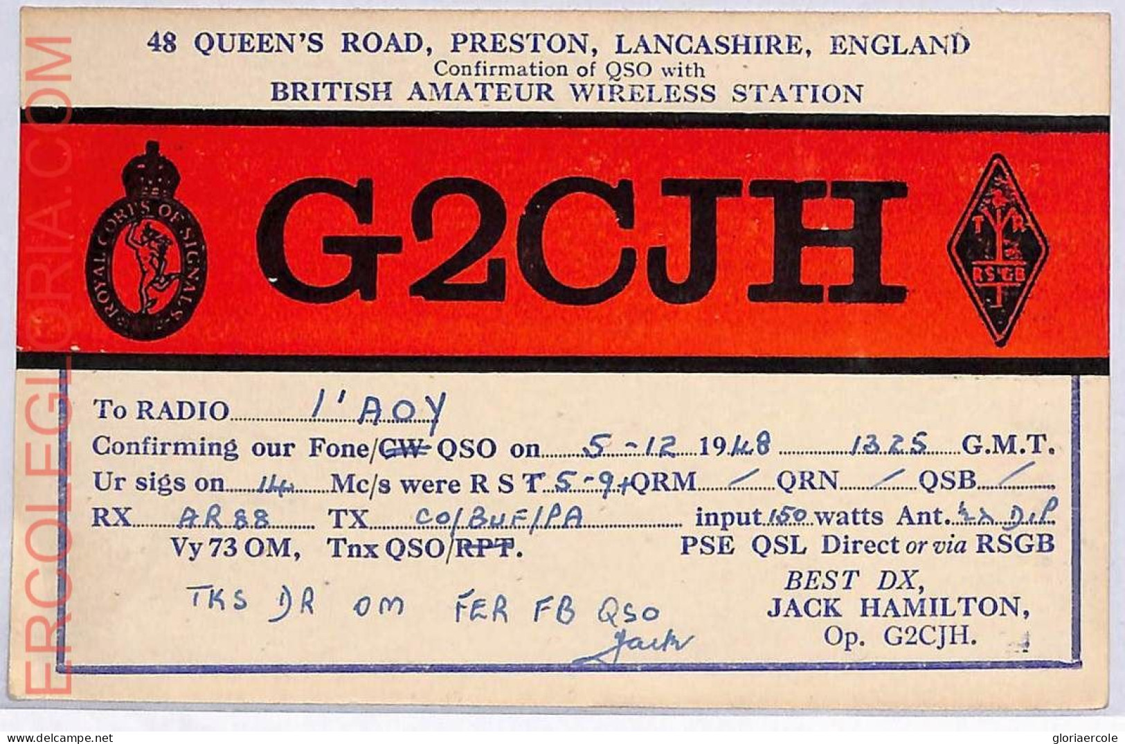 Ad9085 - GREAT BRITAIN - RADIO FREQUENCY CARD - 1948 - Radio