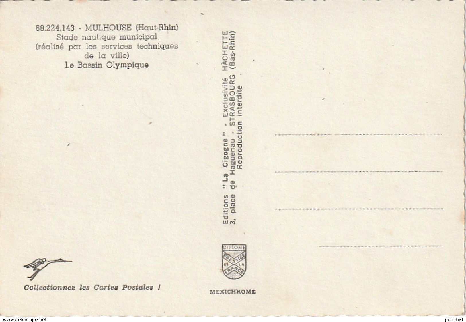 IN 4 - (68)   MULHOUSE  - STADE NAUTIQUE MUNICIPAL - LE BASSIN OLYMPIQUE - CARTE COULEURS - 2 SCANS  - Mulhouse