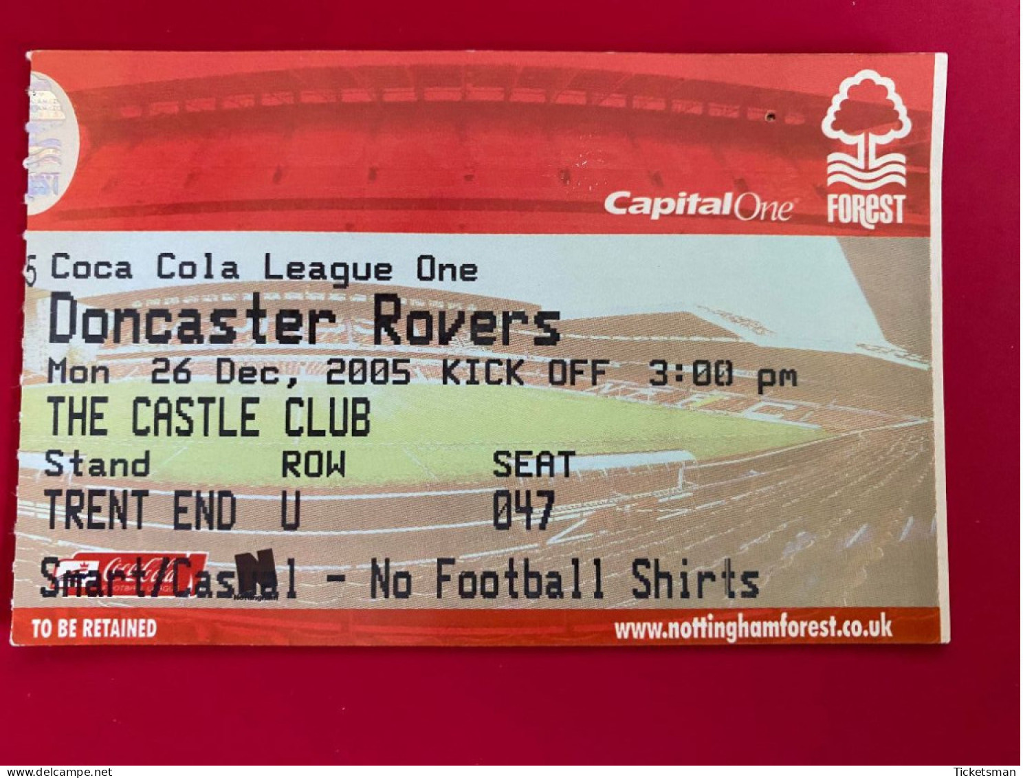 Football Ticket Billet Jegy Biglietto Eintrittskarte Nottingham Forest - Doncaster Rovers 26/12/2005 - Tickets - Entradas